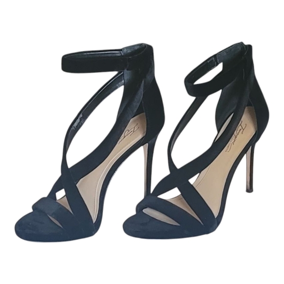 Imagine VINCE CAMUTO Devin Black Velvet Dress Sandals - Size 9.5 - Pre-owned - Picture 3 of 14